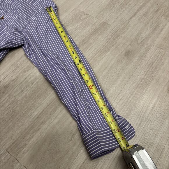 Ralph Lauren Polo Men Long Sleeve Blue Stripe L Classic Fit Button Up Brown Pony - Picture 3 of 9